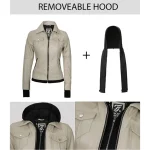 Beige Real Leather Bomber Jacket Women with Hood by Jacket Field