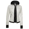 Off White Leather Bomber Jacket Women with Hood by Jacket Field