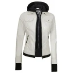 Off White Leather Bomber Jacket Women with Hood by Jacket Field