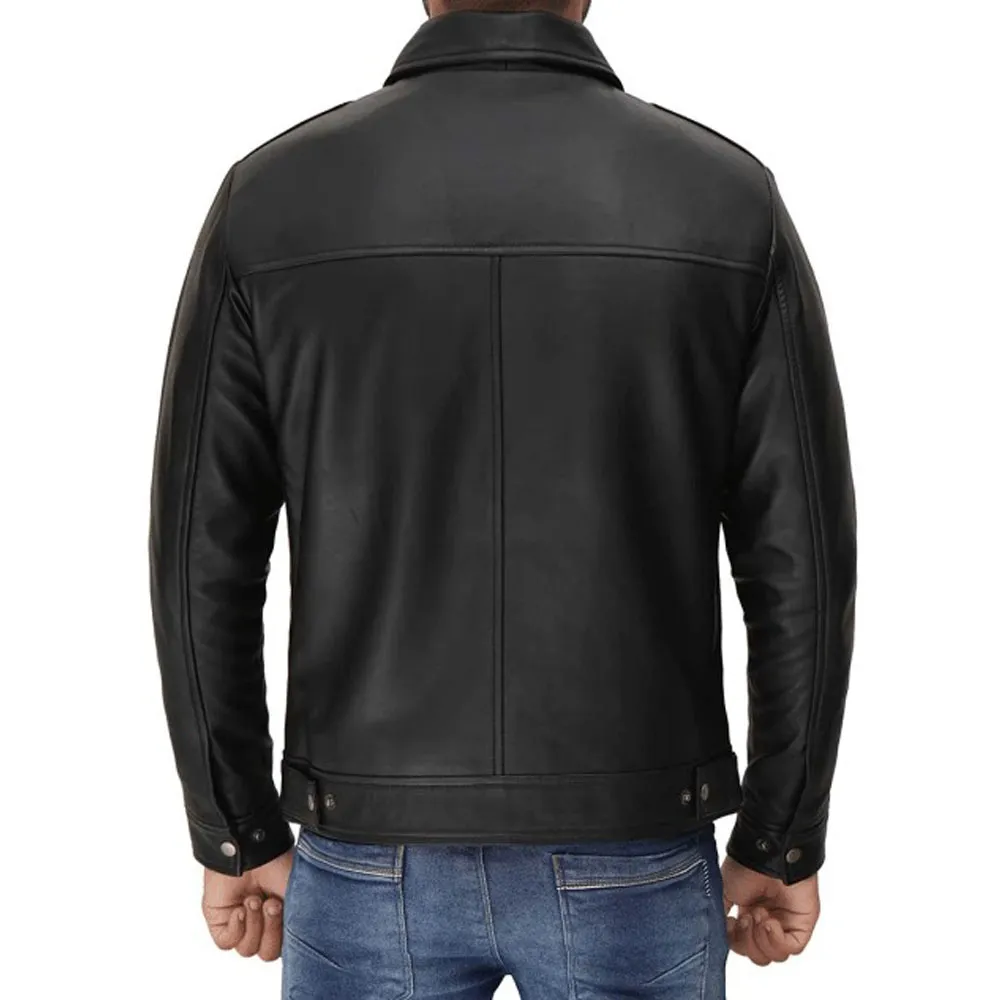 Mens Vegan Black Leather Jacket With Shirt Collar by Jacket Field