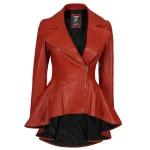 Womens Biker Style Peplum Red Leather Jacket by Jacket Field