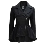 Women's Peplum Black Leather Jacket Asymmetrical Lambskin Biker Style By Jacket Field