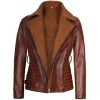 Womens Brown Asymmetrical Sherpa Leather Shearling Jacket by Jacket Field