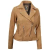 Womens Light Brown Asymmetrical Biker Leather Suede Jacket by Jacket Field