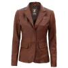 Womens Two-Button Brown Leather Jacket by Jacket Field