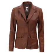 Womens Two-Button Brown Leather Jacket by Jacket Field