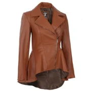 Womens Peplum Brown Leather Jacket by Jacket Field