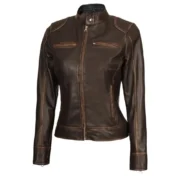 Womens Distressed Brown Leather Jacket by Jacket Field