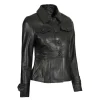 Gladys Women’s Short Body Peplum Black Leather Jacket By Jacket Field