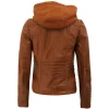 Tan Brown Leather Womens Jacket Motorcycle with Removable Hood by Jacket Field