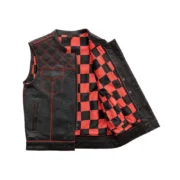 Red Checker Style Mens Black Cowhide Leather Vest by Jacket Field