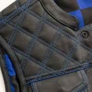 Blue Checker Style Mens Black Cowhide Leather Vest by Jacket Field