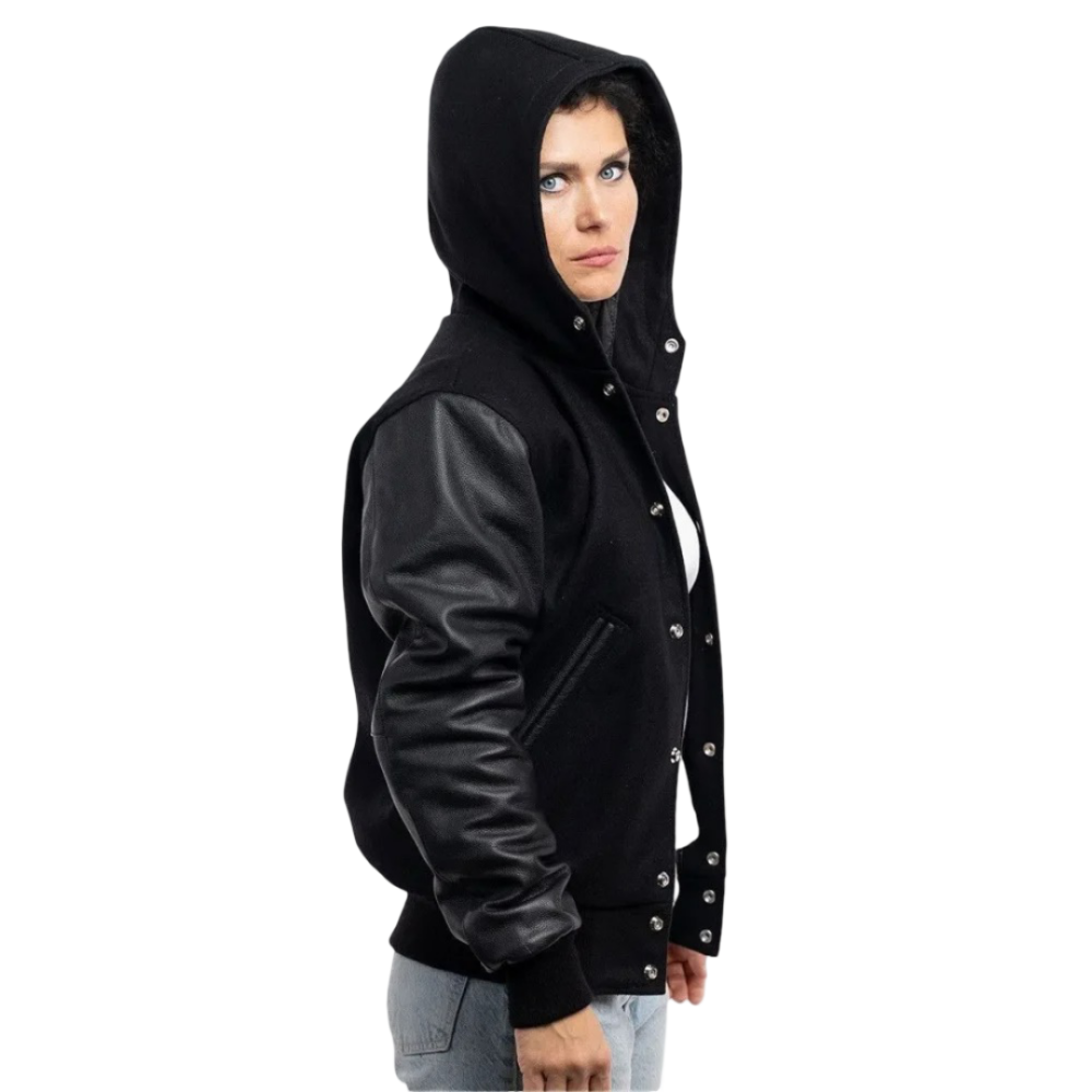 Womens Black Wool Body & Black Sleeves Clothing Varsity Jacket by Jacket Field