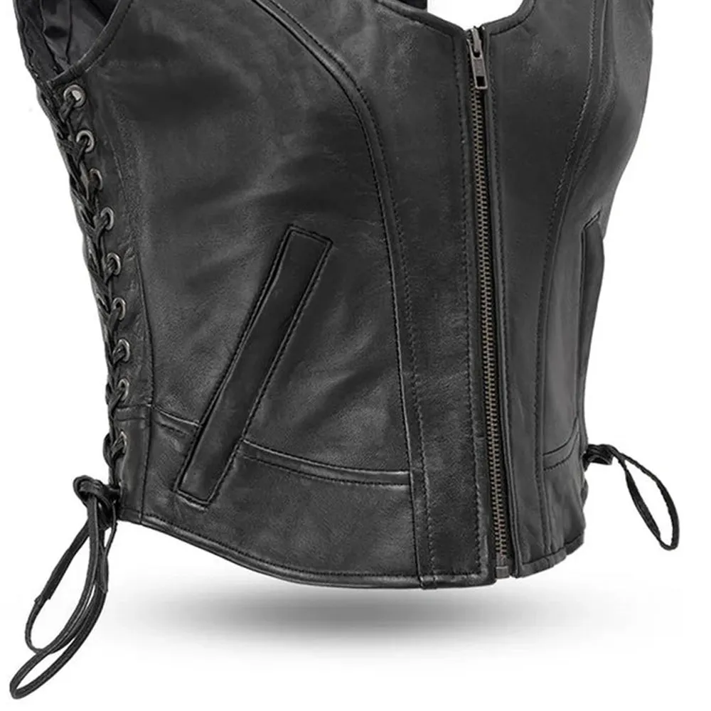 Raven Women’s Motorcycle Vest – Classic Leather Western Style by Jacket Field