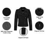 Womens Black Cow Leather Biker Suede Jacket by Jacket Field