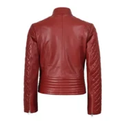 Womens Quilted Biker Style Red Leather Jacket by Jacket Field