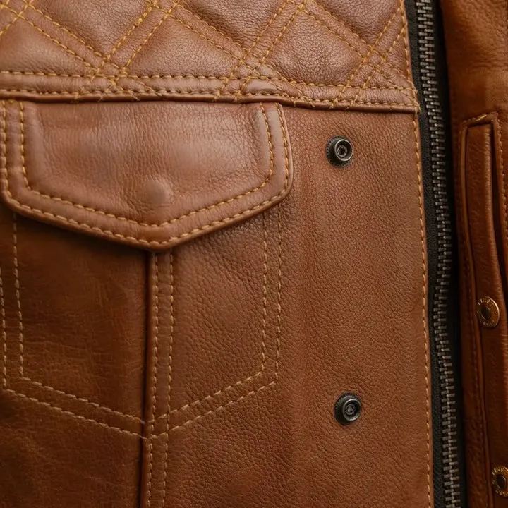 Timber Club Style Mens Brown Cowhide Motorcycle Vest by Jacket Field
