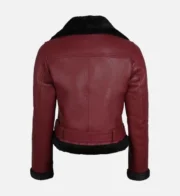 Womens Biker Shearling Black and Maroon Leather Jacket by Jacket Field