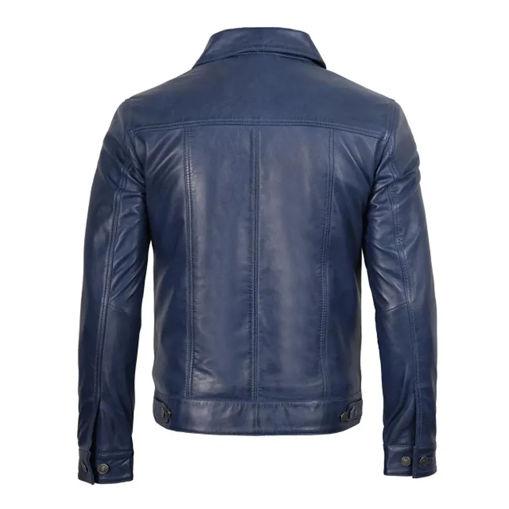 Womens Lambskin Leather Waxed Blue Jacket by Jacket Field