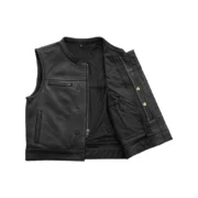 Lowrider Club Style Mens Black Leather Motorcycle Vest by Jacket Field