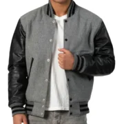 Mens Light Oxford & Black Sleeves Clothing Varsity Jacket by Jacket Field