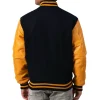 Mens Black & Bright Gold Leather Sleeves Clothing Varsity Jacket by Jacket Field