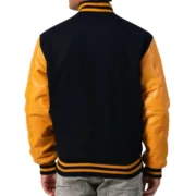 Mens Black & Bright Gold Leather Sleeves Clothing Varsity Jacket by Jacket Field
