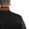 Mens Black Wool & Leather Varsity Jacket with Orange Stripes by Jacket Field