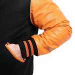 Mens Black Body & Orange Sleeves Clothing Varsity Jacket by Jacket Field