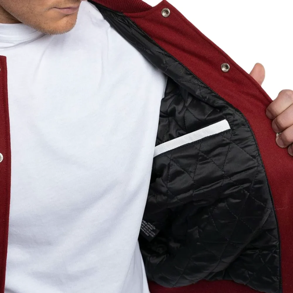 Mens Cardinal Red & White Leather Sleeves Clothing Varsity Jacket by Jacket Field