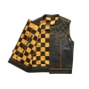 Gold Checker Style Mens Black Cowhide Leather Vest by Jacket Field