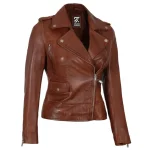 Amber Cognac Leather Womens Jacket Motorcycle by Jacket Field