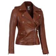 Amber Cognac Leather Womens Jacket Motorcycle by Jacket Field