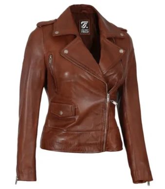 Amber Cognac Leather Womens Jacket Motorcycle by Jacket Field