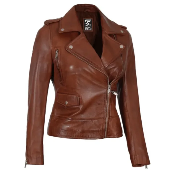 Amber Cognac Leather Womens Jacket Motorcycle by Jacket Field