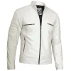 Austin Mens Cafe Racer Leather Off White Jacket by Jacket Field