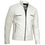 Austin Mens Cafe Racer Leather Off White Jacket by Jacket Field