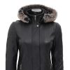 Black Shearling Coat Womens with Fur Hood by Jacket Field