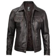 Mens Harrington Premium Brown Leather Jacket by Jacket Field