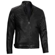 Mens Cafe Racer Vegan Black Leather Jacket by Jacket Field