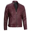 Mens Vegan Maroon Leather Cafe Racer Motorcycle Jacket by Jacket Field