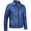 Men's Fernando Leather Trucker Blue Jacket by Jacket Field