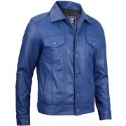 Men's Fernando Leather Trucker Blue Jacket by Jacket Field