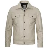 Mens Leather Trucker Off White Jacket by Jacket Field