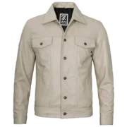 Mens Leather Trucker Off White Jacket by Jacket Field