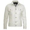 Fernando Mens Leather Trucker Off White Jacket by Jacket Field