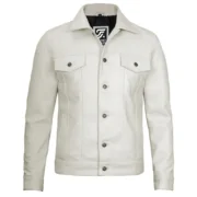 Fernando Mens Leather Trucker Off White Jacket by Jacket Field