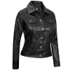 Fernando Women’s Trucker Black Leather Jacket By Jacket Field