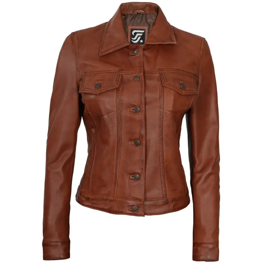 Womens Fernando Brown Leather Jacket by Jacket Field