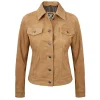 Womens Light Tan Trucker Leather Suede Jacket by Jacket Field
